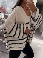 Sarah Express Women's Striped Open Front Dropped Shoulder Cardigan