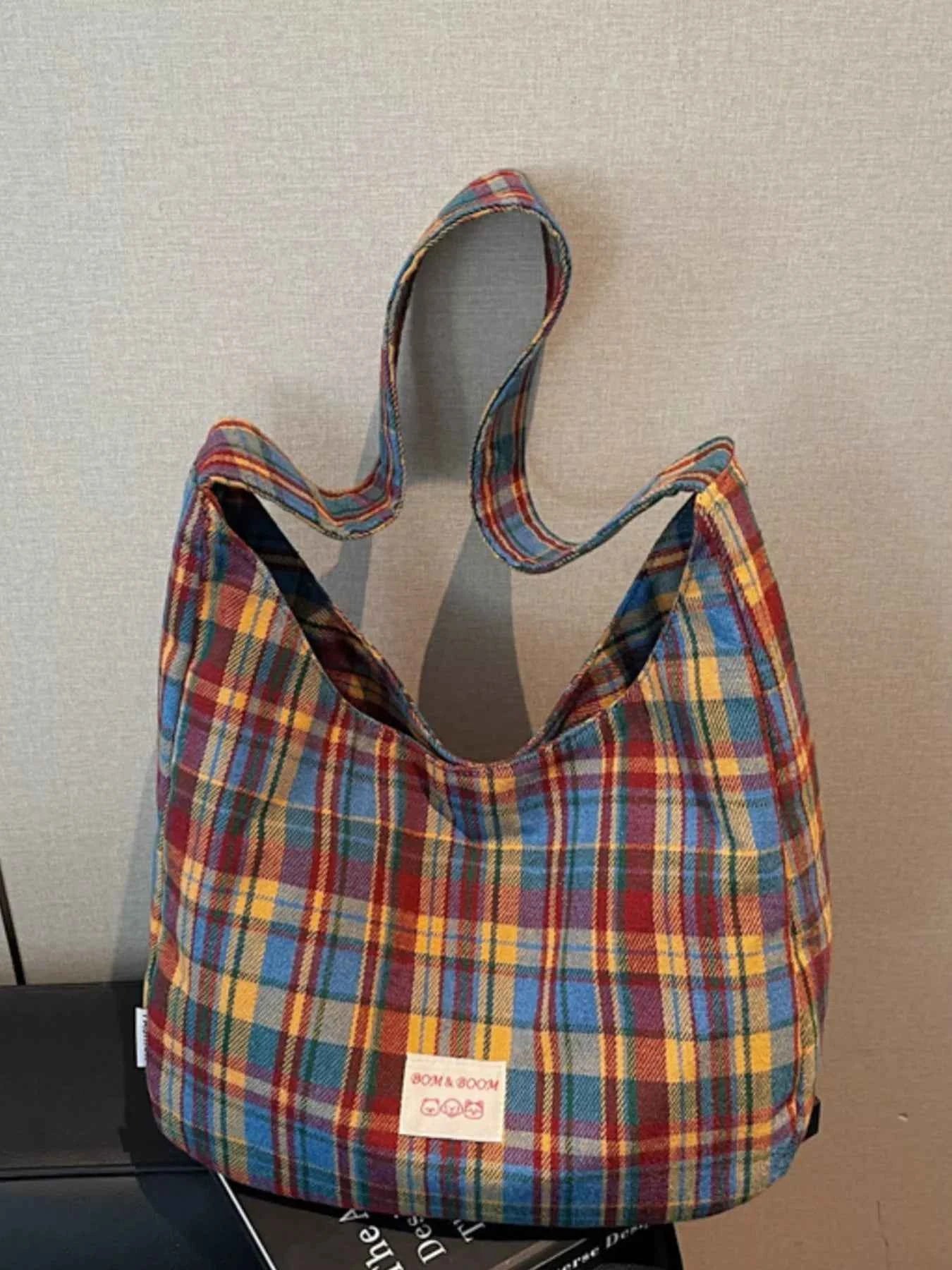 Sarah Express Women's Plaid Handbag Large Casual Tote Bag Lightweight Polyester
