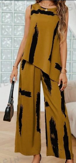 Sarah Express Women's Printed Sleeveless Tank Top Long Pants Two-Piece Set