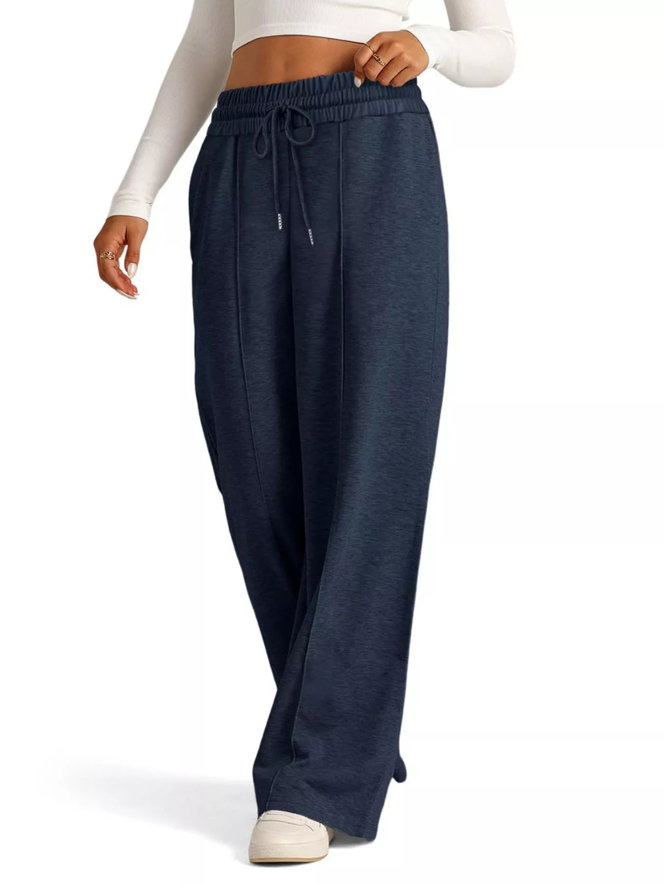 Sarah Express Women's Wide Leg Drawstring Pants - High Waist Palazzo Pants with Pockets
