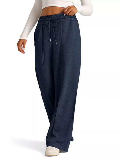 Sarah Express Women's Wide Leg Drawstring Pants - High Waist Palazzo Pants with Pockets