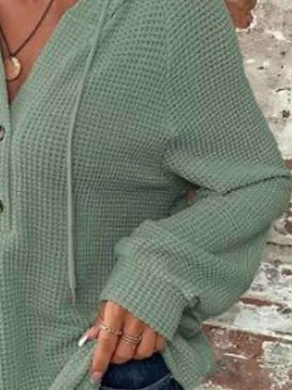 Sarah Express Women's Waffle Knit Button Detail Hoodie