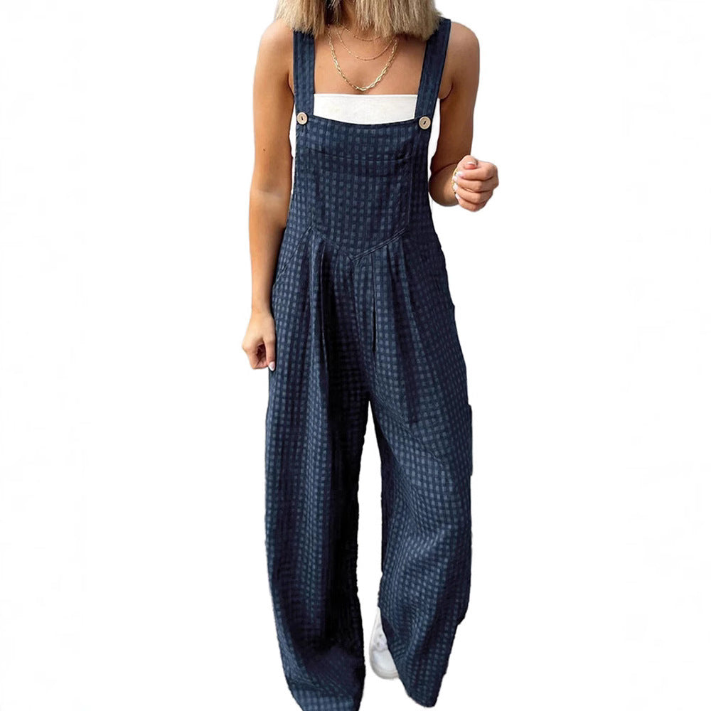 Sarah Express Women's High Waist Straight Leg Jumpsuit Sleeveless Casual Dark Blue