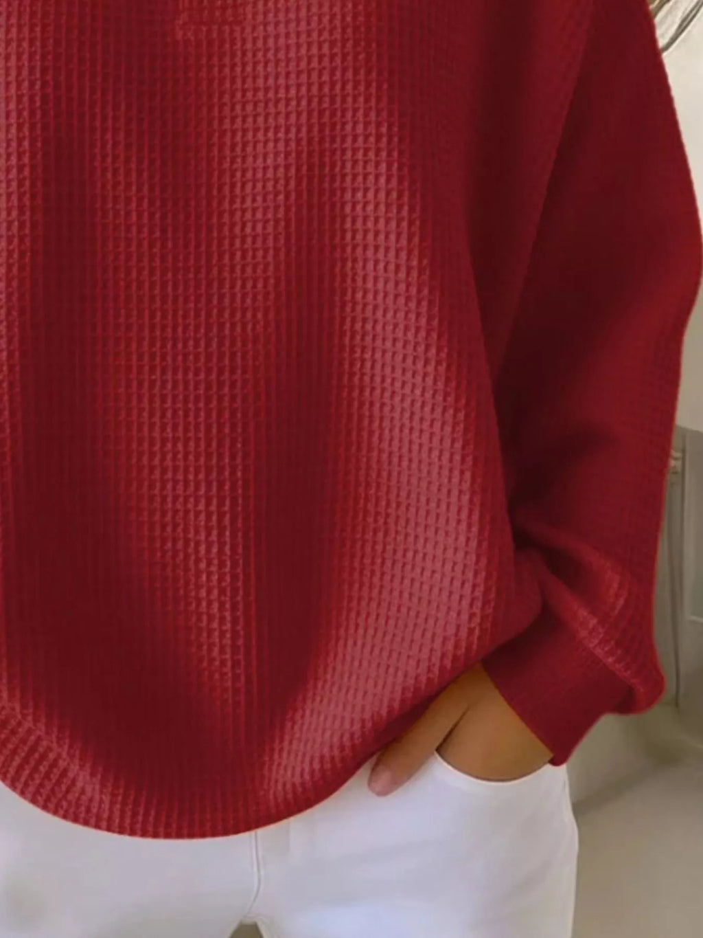 Sarah Express Women's Waffle Knit Button Detail Top - Plus Size Long Sleeve Casual Shirt