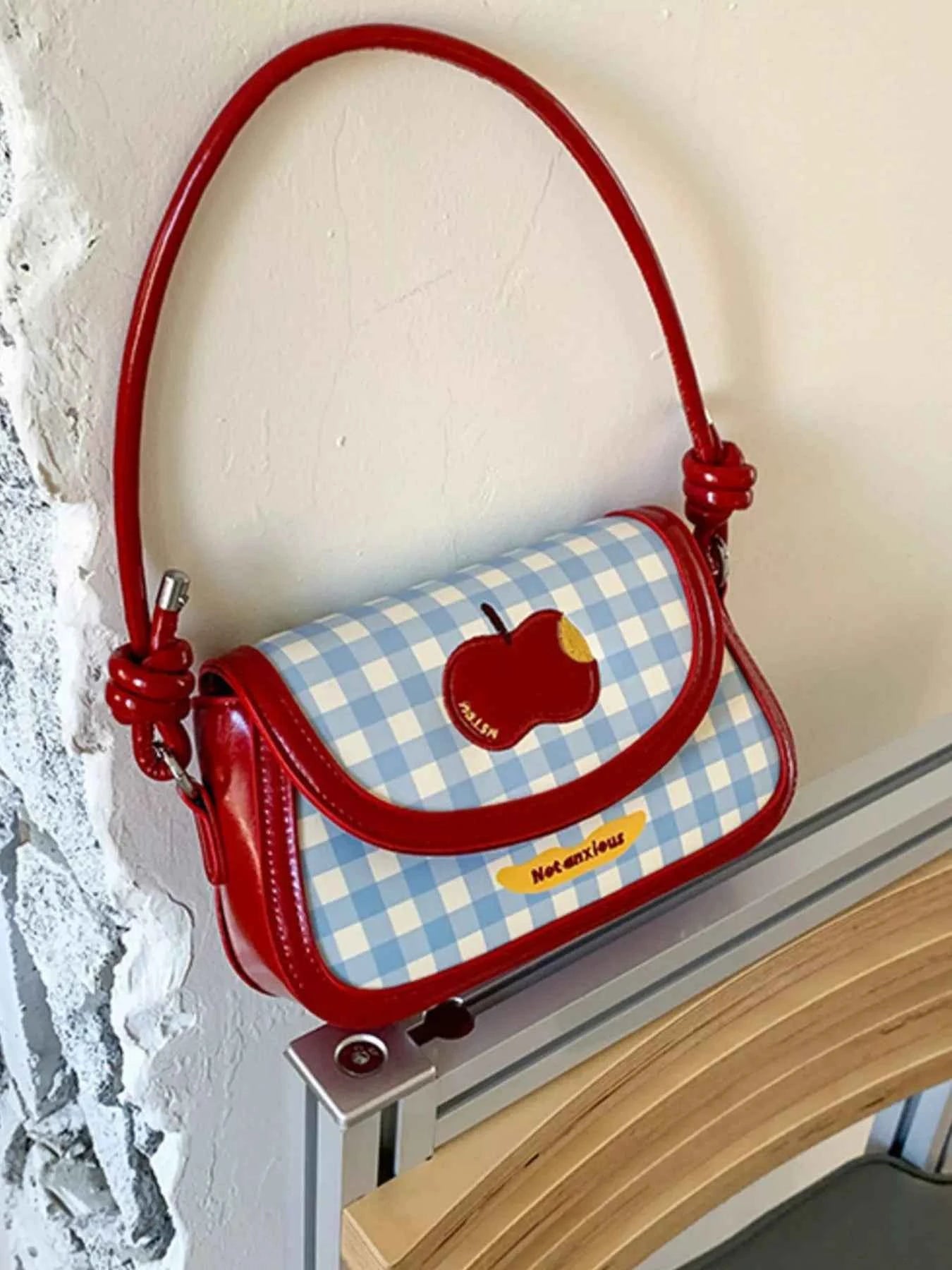 Sarah Express Women's Apple Gingham Shoulder Bag - Small PU Leather Crossbody Handbag