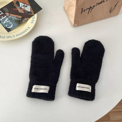 Sarah Express Women's Warm Plush Knitted Mitten Gloves - Faux Cashmere Winter Mittens Black ONESIZE