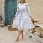 Sarah Express Women's Polka Dot Maxi Dress Long Puff Sleeve High Waist A-Line