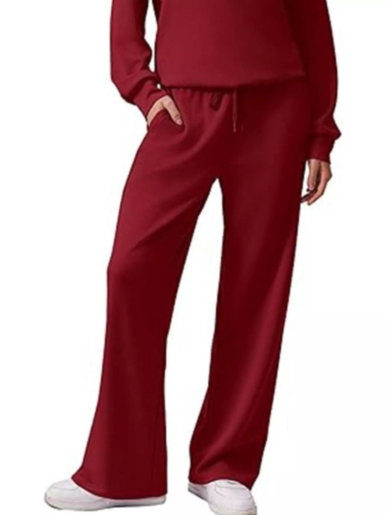 Sarah Express Women's Zip Collar Dropped Shoulder Top and Pants Set