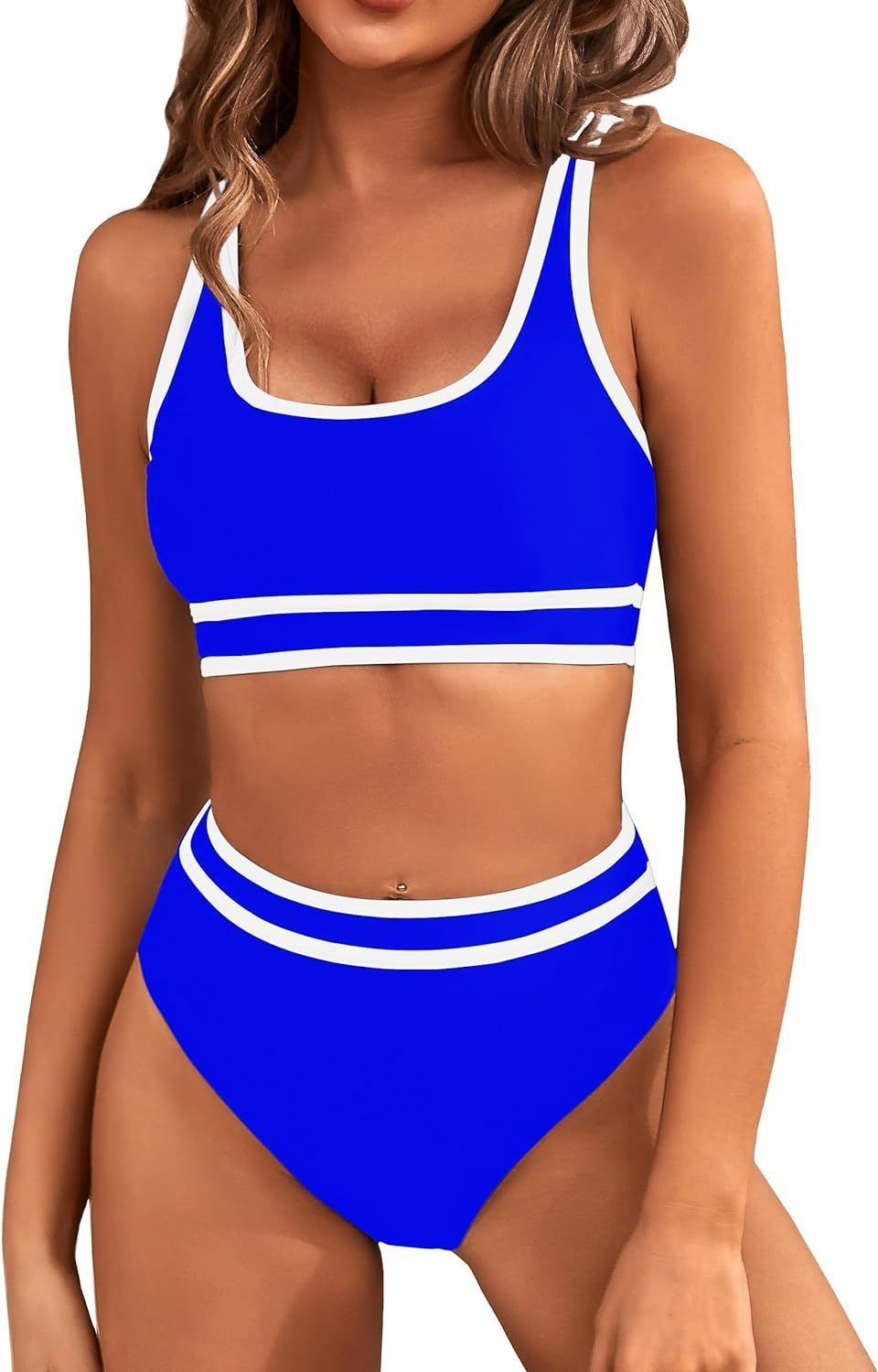 Sarah Express Women's Two-Piece Bikini Set - Tight-Fit Solid Color Swimsuit for Beach Swimming