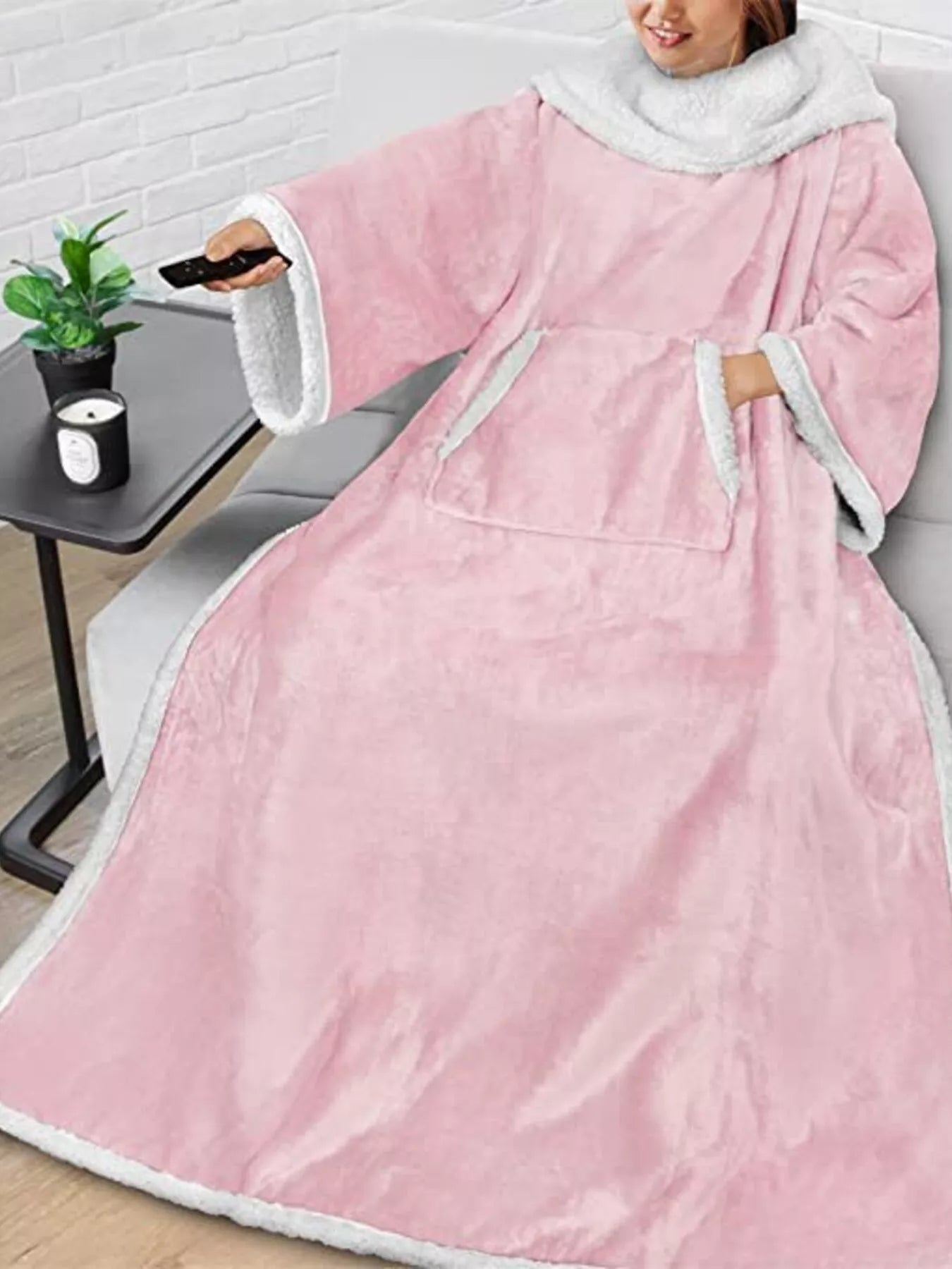 Sarah Express Women's Oversized Wearable Blanket Hoodie Lounge Nightgown Pink One Size
