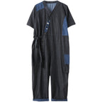 Sarah Express Drawstring Denim-Style Jumpsuit Wide Leg Cropped One Size