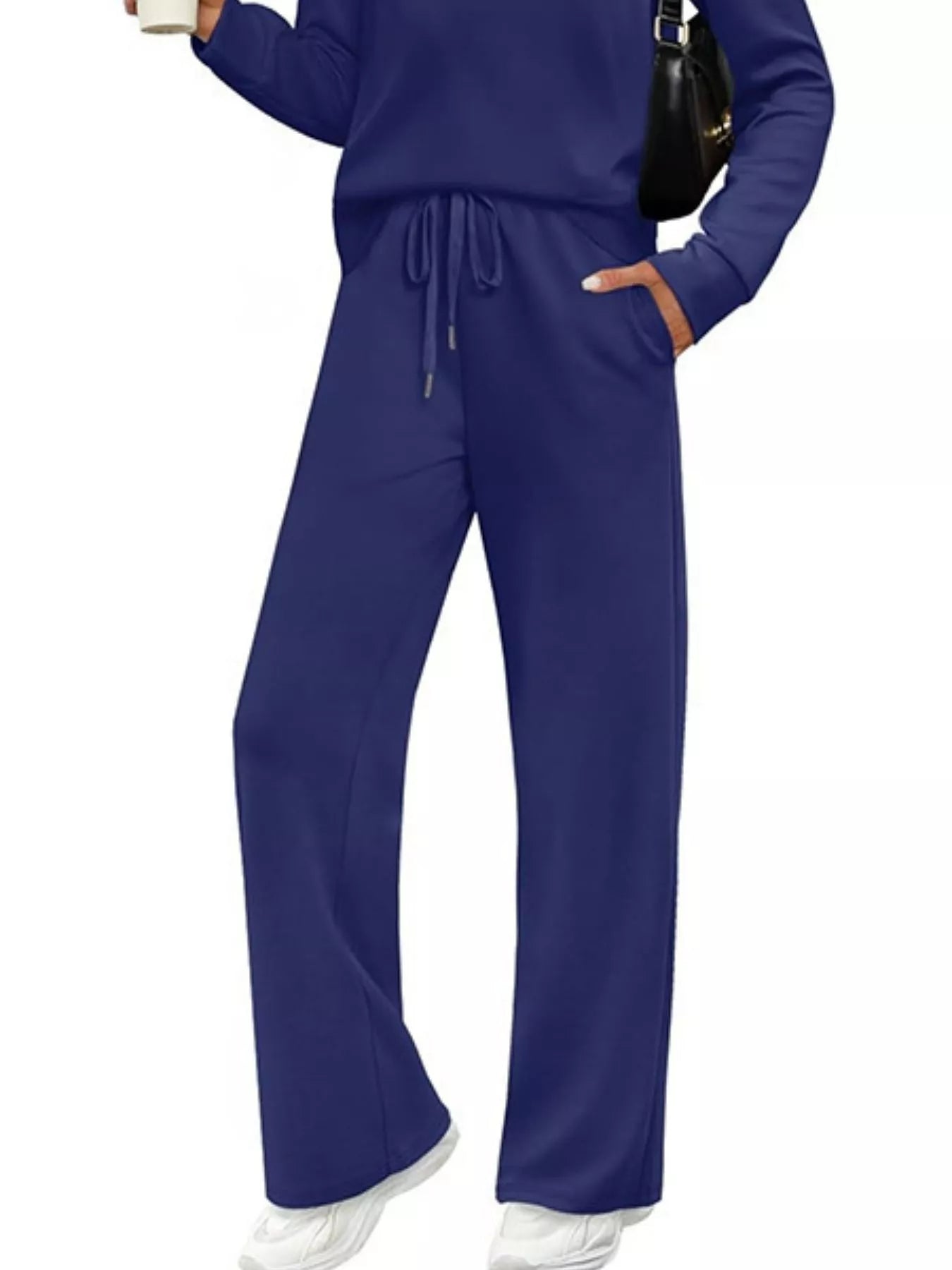 Sarah Express Women's Plus Size Round Neck Long Sleeve Top and Pants Lounge Set - Two Piece