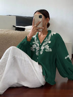 Sarah Express Women's Embroidered Long Sleeve Blouse