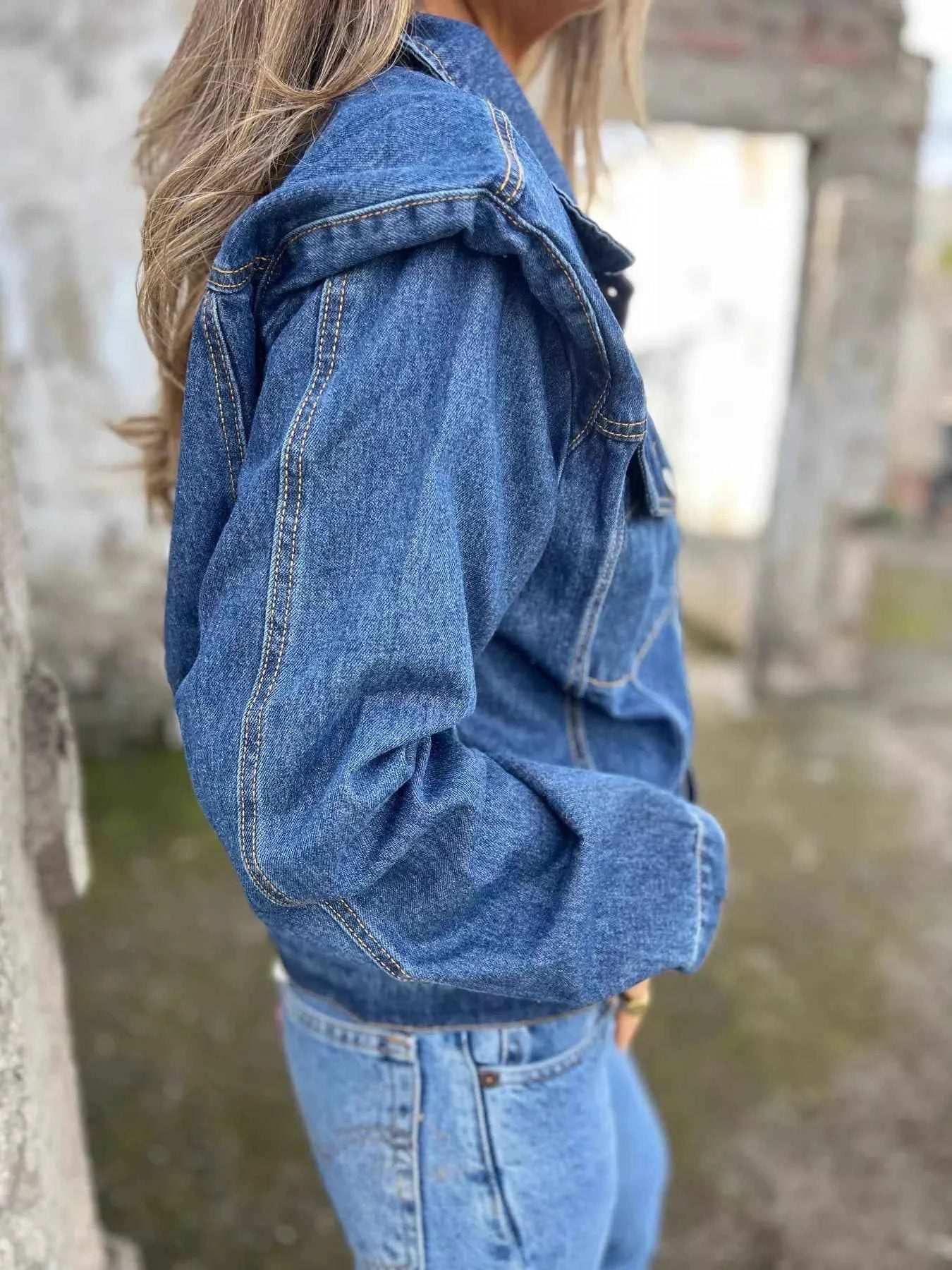 Sarah Express Women's Plus Size Denim Jacket with Chest Pockets - Button Up Classic Fit