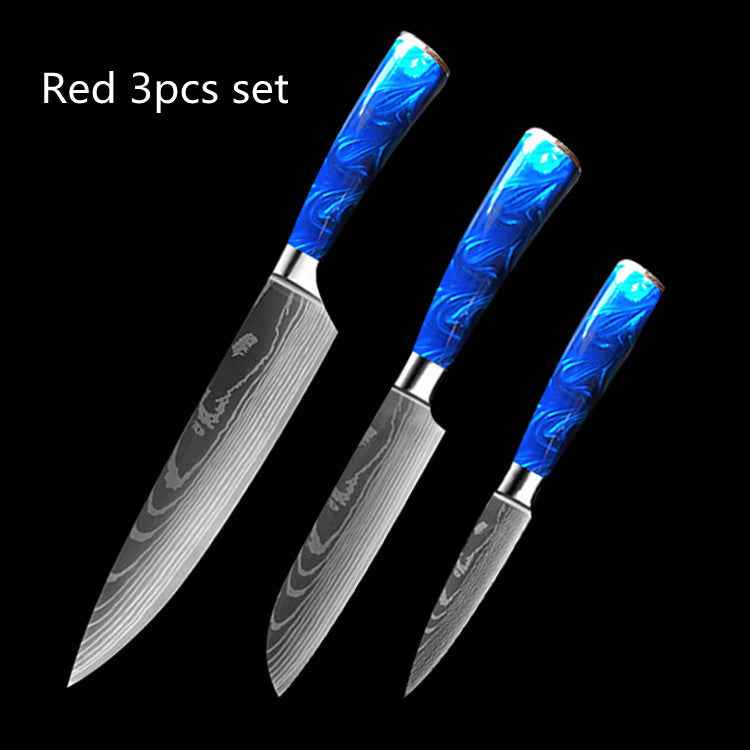 Sarah Express Professional 8-Inch Chef Knife with Blue Resin Handle - Premium Stainless Steel Kitchen Knife Red 3pcs set