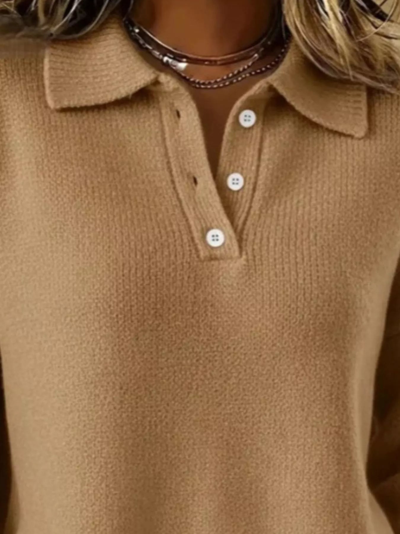 Sarah Express Women's Button Detail Drop Shoulder Sweater Plus Size