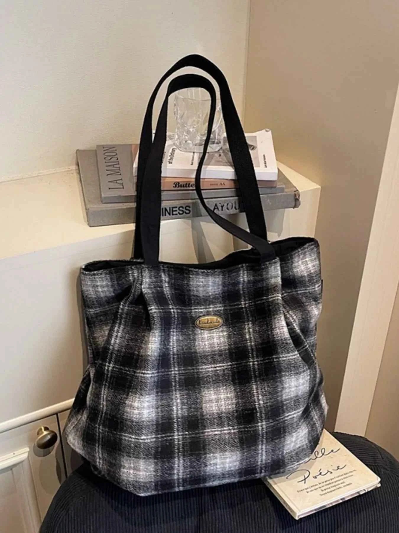 Plaid Pattern Casual Tote Bag