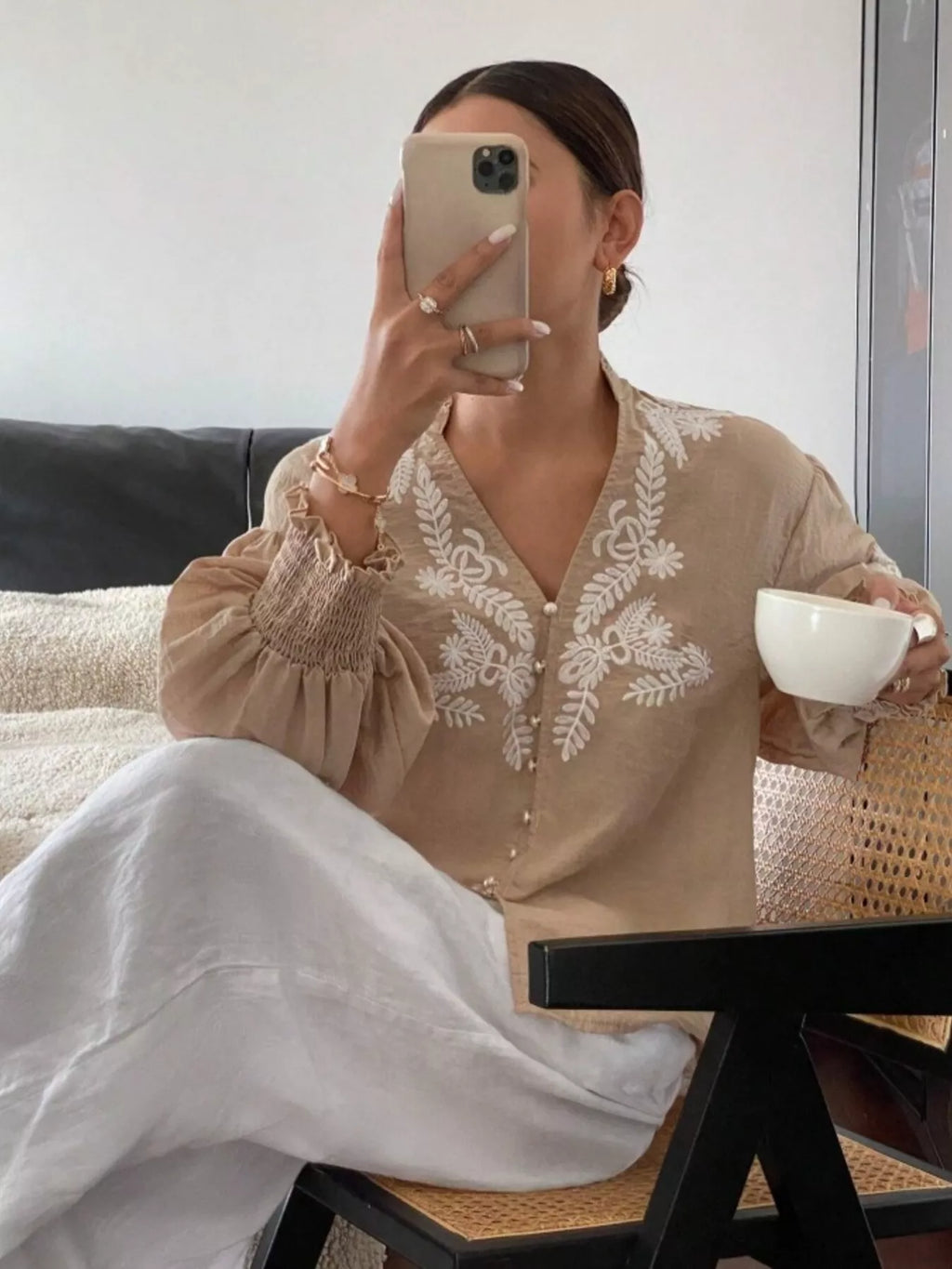 Sarah Express Women's Embroidered Long Sleeve Blouse