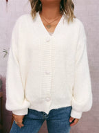 Sarah Express Women's Fuzzy Button-Up Long Sleeve Cardigan