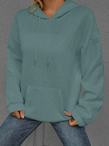 Sarah Express Women's Embossed Lettering Casual Hoodie Plus Size Green