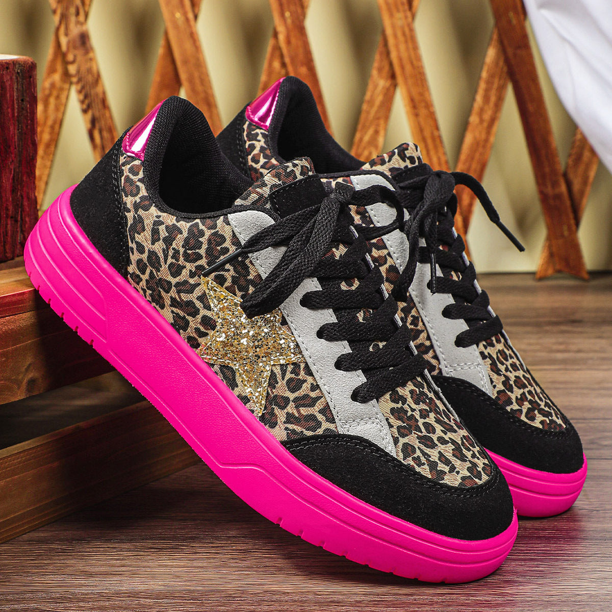 Sarah Express Leopard Print Retro Skate Shoes | Unisex Low-Top Sneakers | Men's & Women's Black Panther