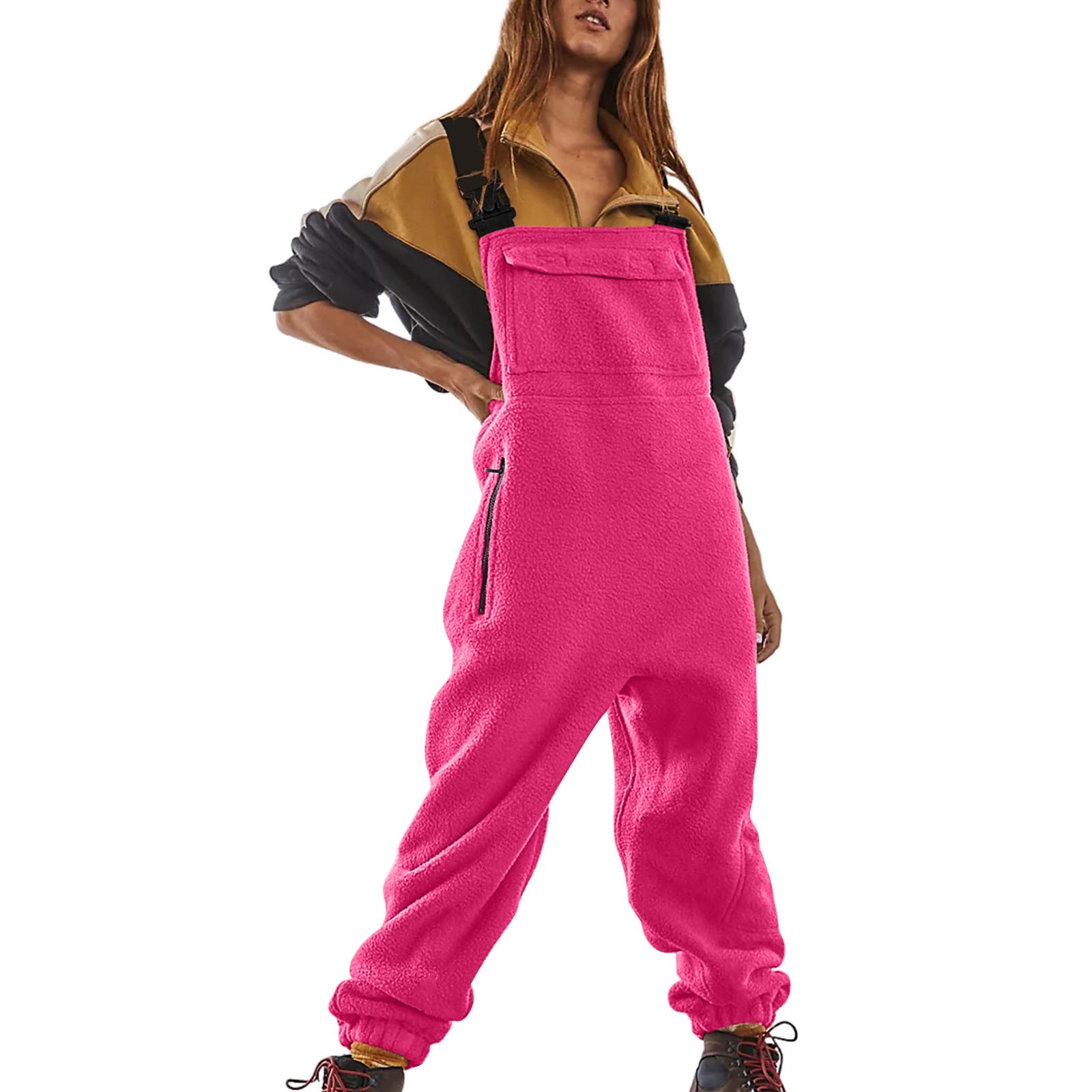 Sarah Express Polar Fleece Workwear Jumpsuit Suspender Overalls Wide Waist