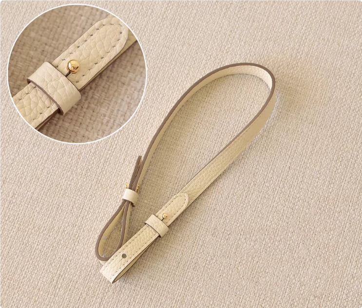 Sarah Express Genuine Leather Bag Strap Replacement – Adjustable Spaghetti Shoulder Strap with Gold & Silver Stud Detail Cream white with gold