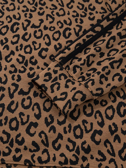 Sarah Express Women's Striped Trim Leopard Long Sleeve Top Drawstring Pant Set