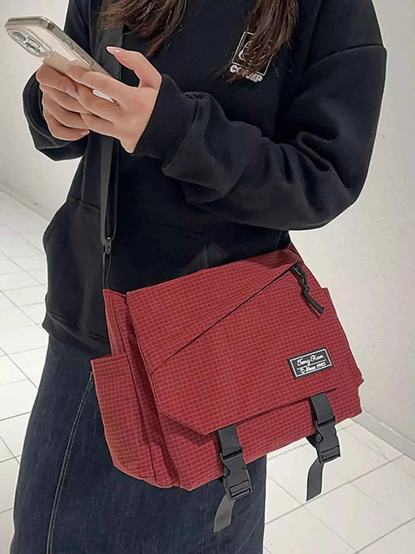 Plaid Buckle Flap Crossbody Bag