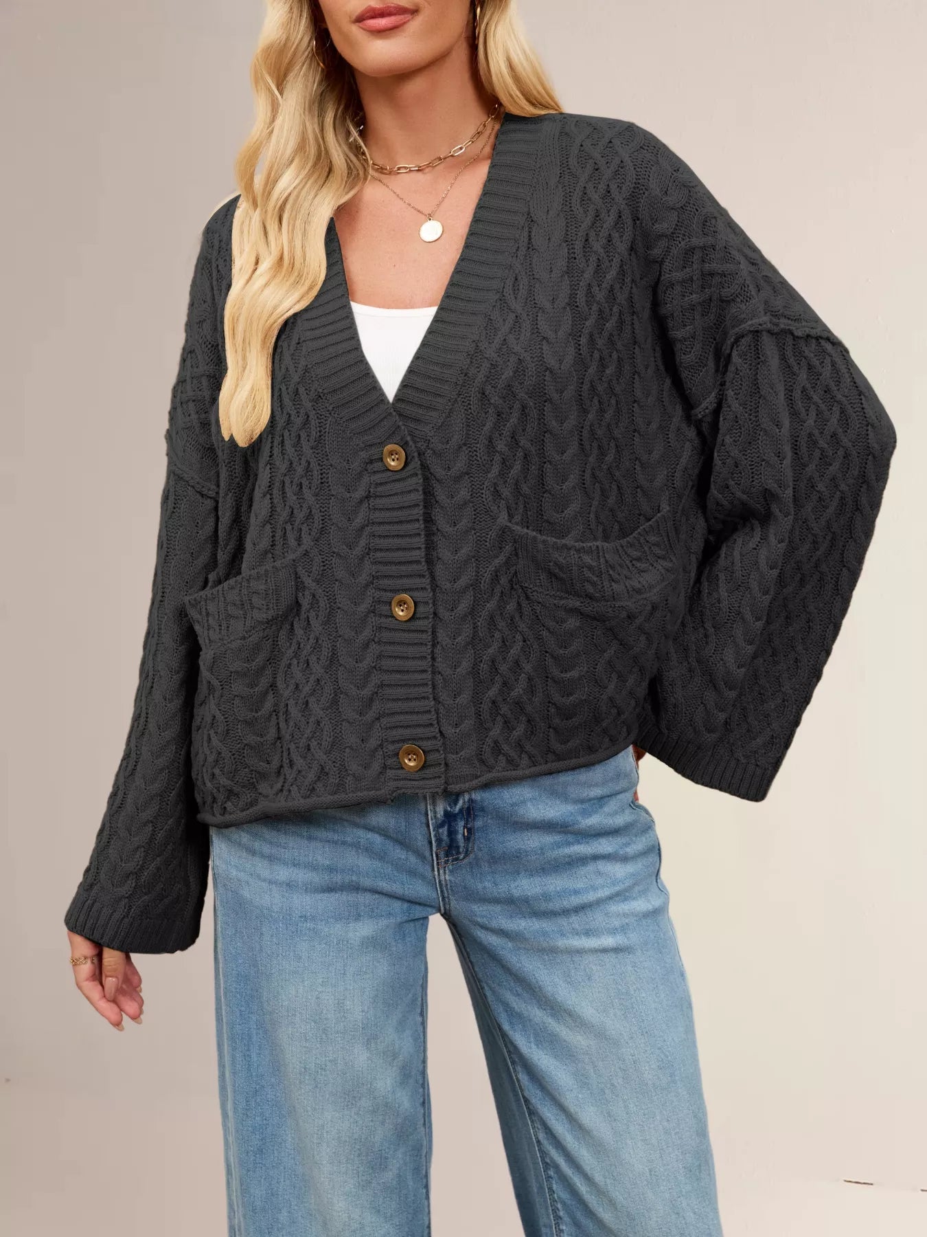 Sarah Express Women's Cable Knit Button-Down Cardigan