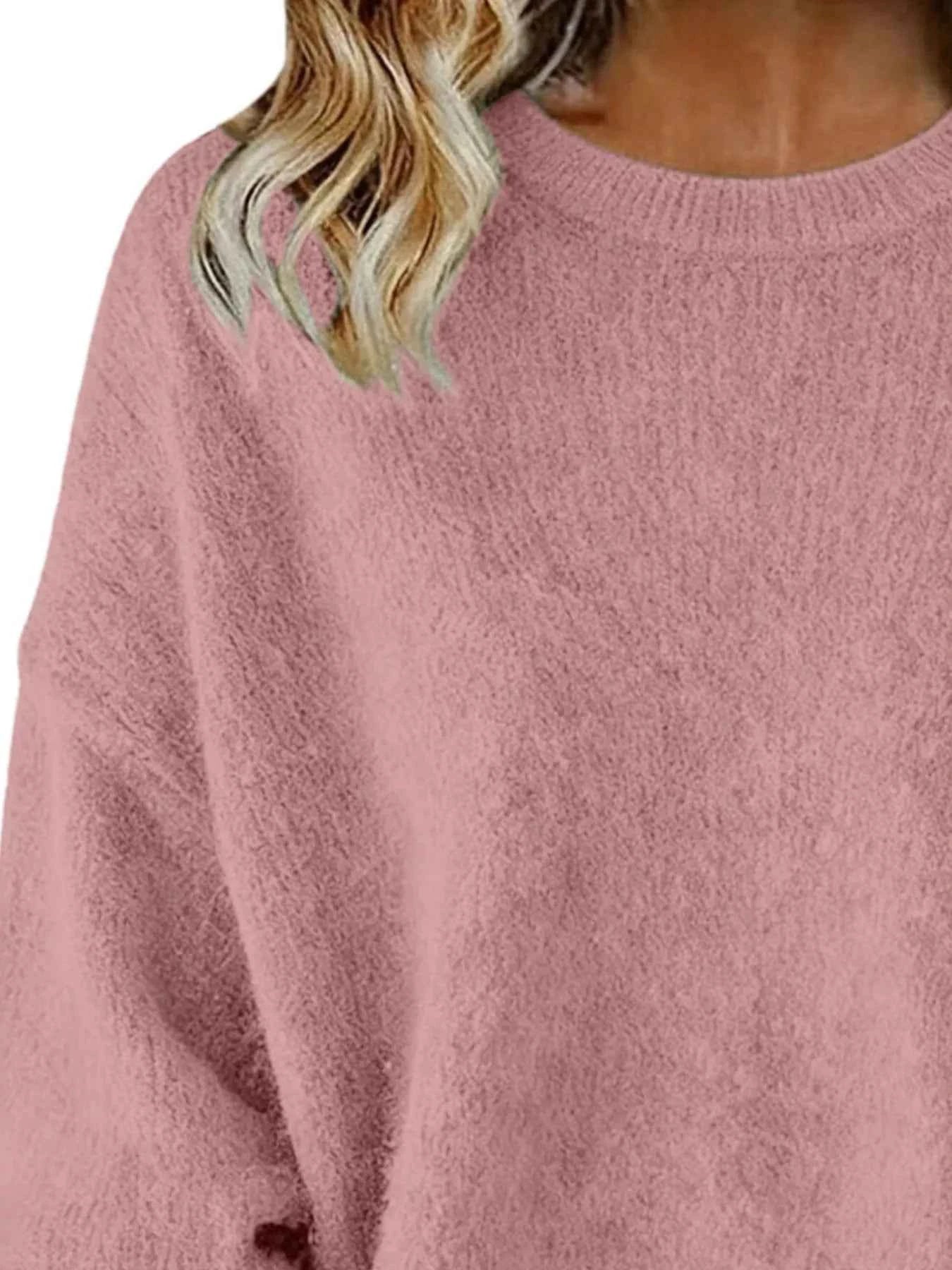 Sarah Express Women's Round Neck Dropped Shoulder Sweater - Plus Size