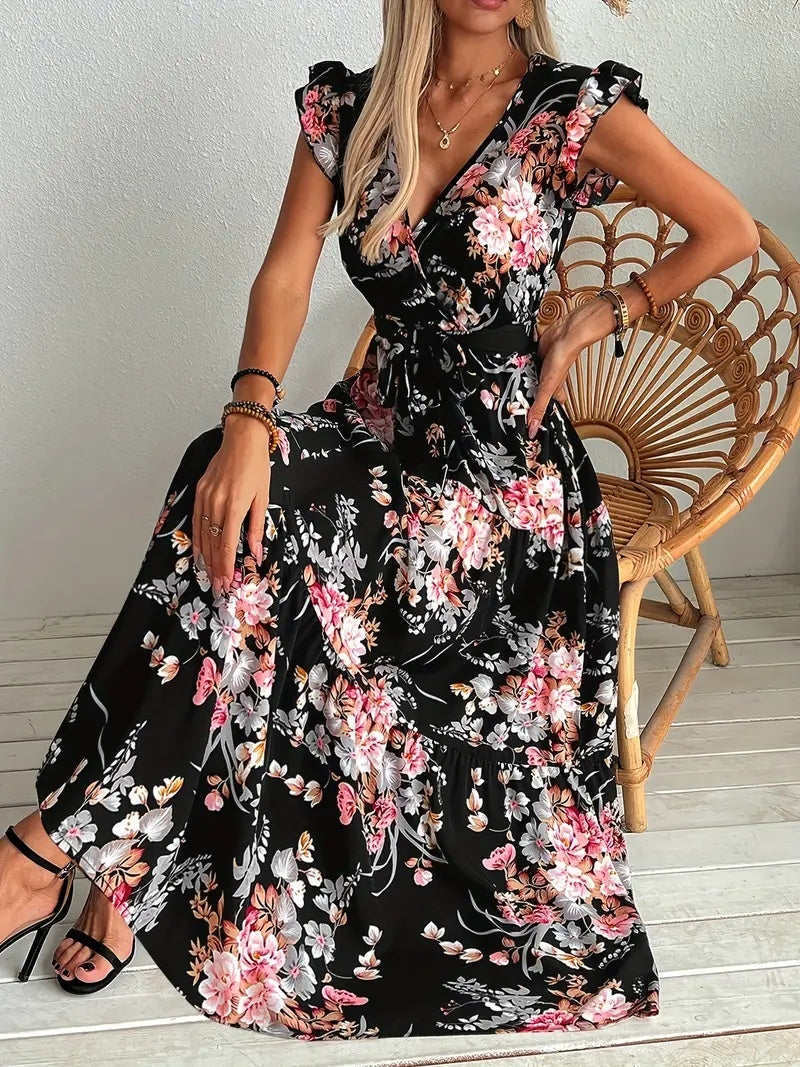 Sarah Express Women's Black Floral Print Dress Polyester