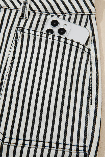 Sarah Express Women's High Waist Stripe Patch Pocket Denim Jeans - Slightly Stretchy Shift Fit