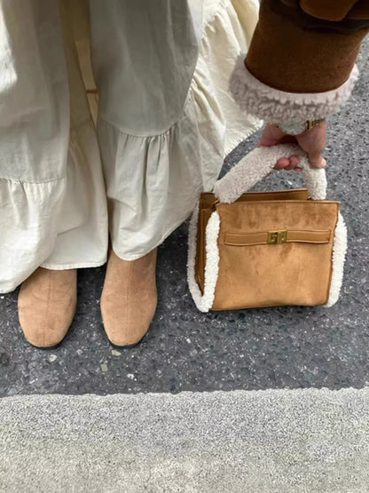 Sarah Express Women's Sherpa Trim Suede Crossbody Bag