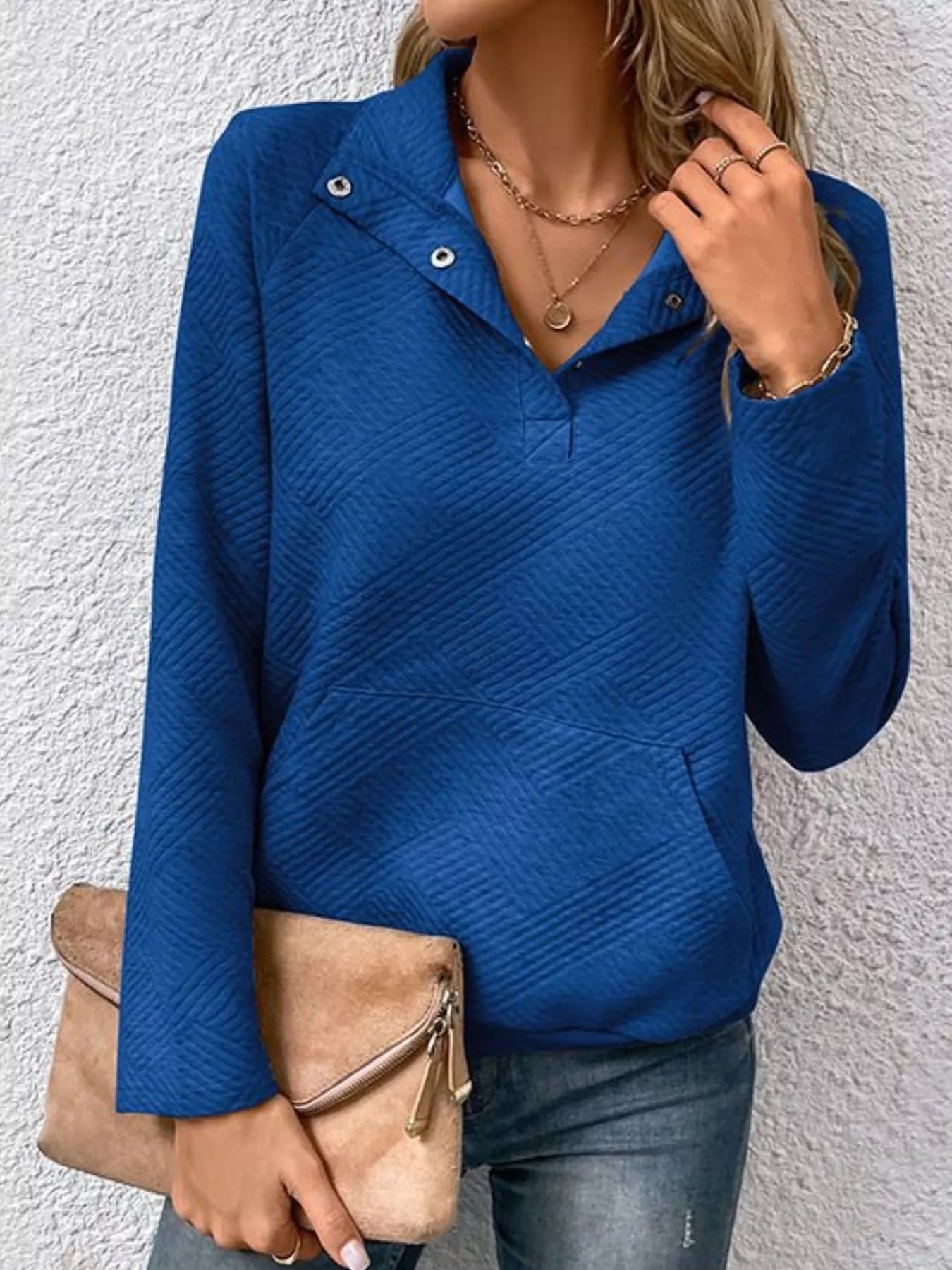 Sarah Express Women's Textured Quarter Snap Sweatshirt