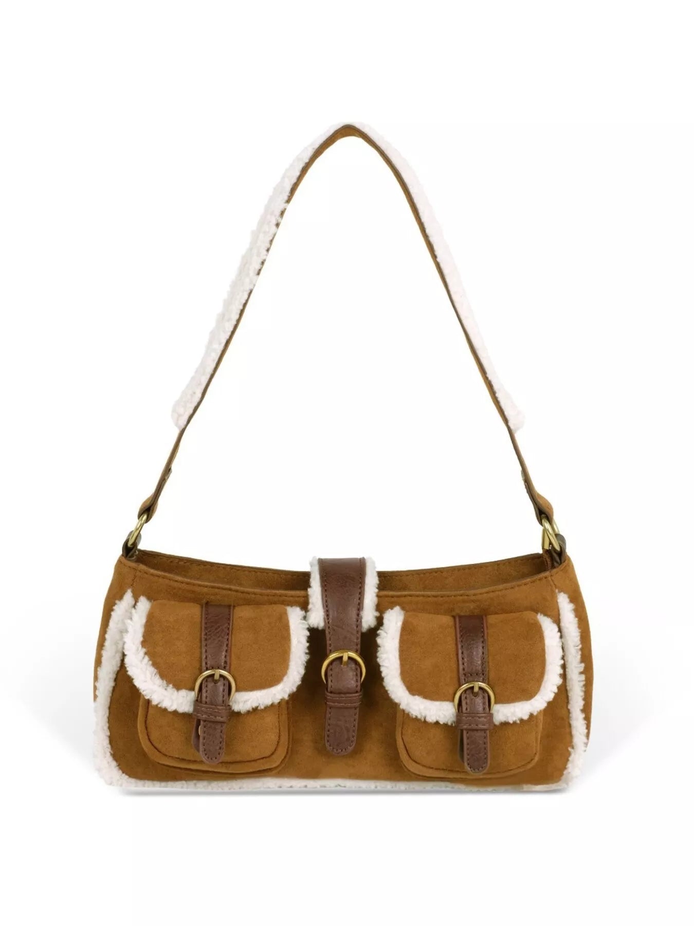 Sarah Express Women's Vintage Suede Shoulder Bag with Plush Trim