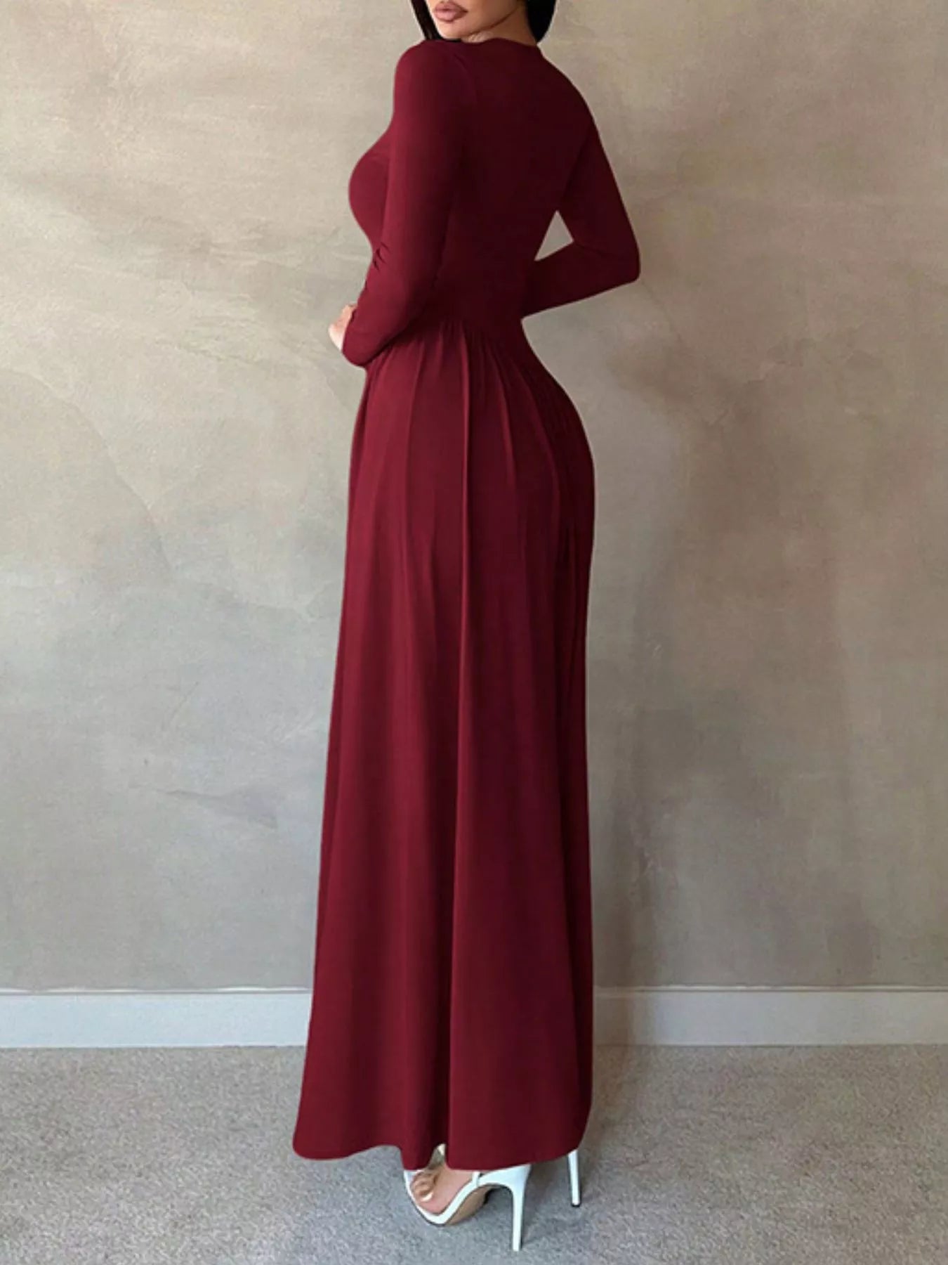 Sarah Express Women's Long Sleeve Ruched A-Line Maxi Dress