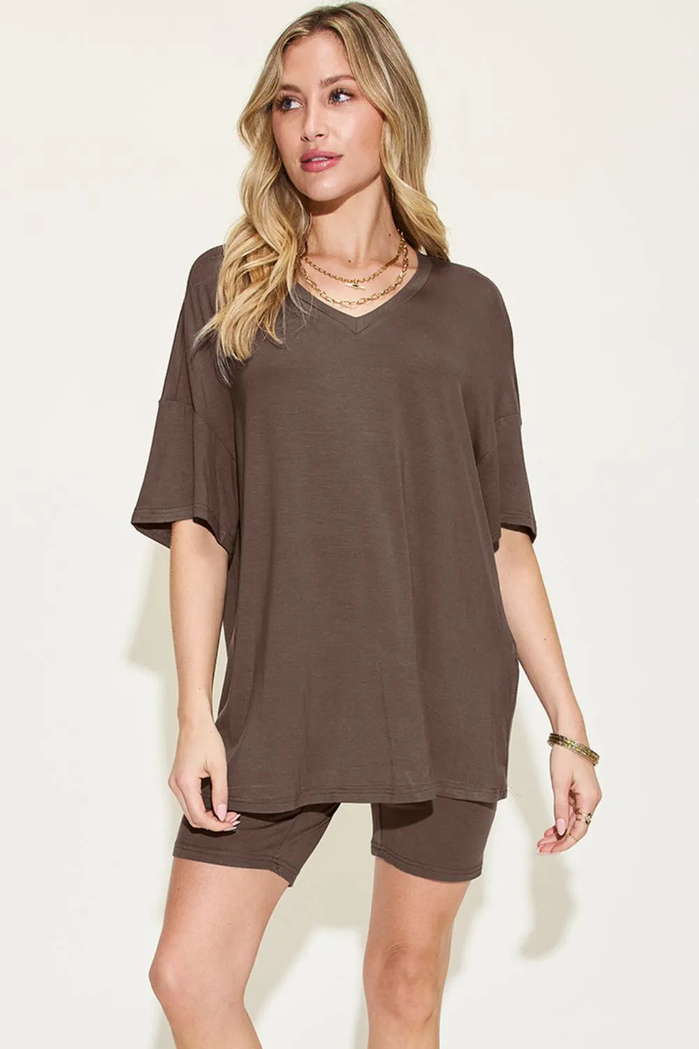 Women's Plus Size V-Neck T-Shirt & Shorts Lounge Set | Fast Shipping
