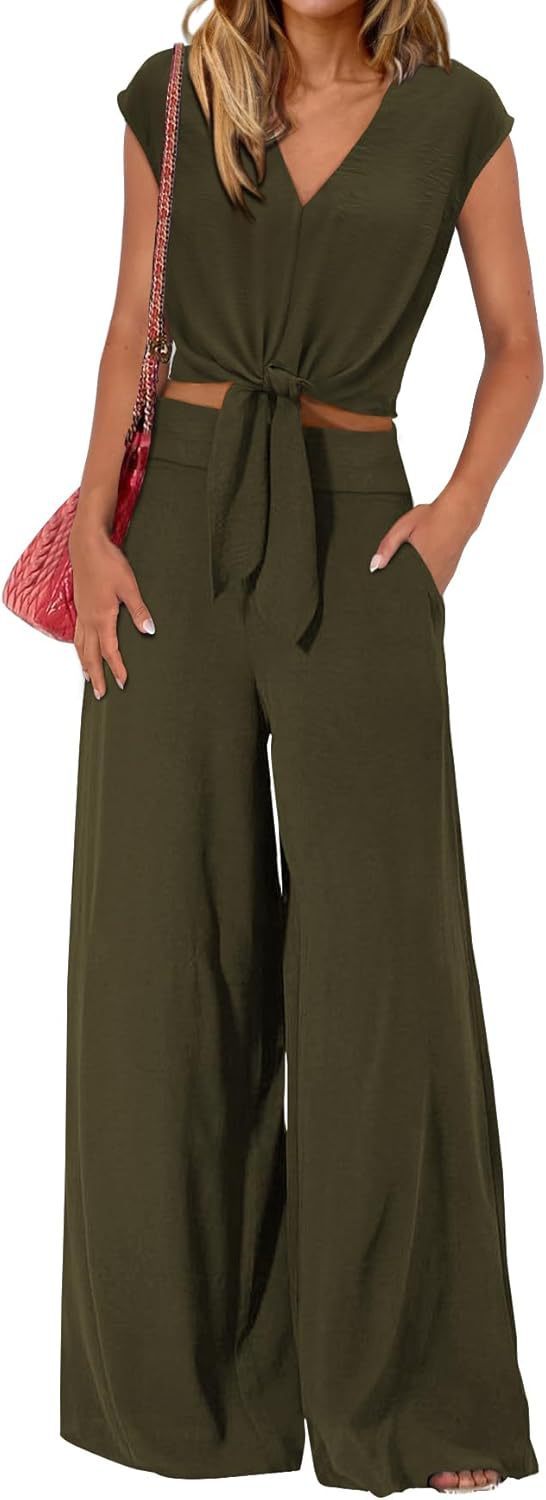 Sarah Express High Waist Wide Leg Pants Suit Two Piece Sleeveless Set