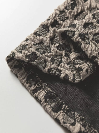 Sarah Express Women's Textured Leopard Print Crew Neck Short Sleeve Top