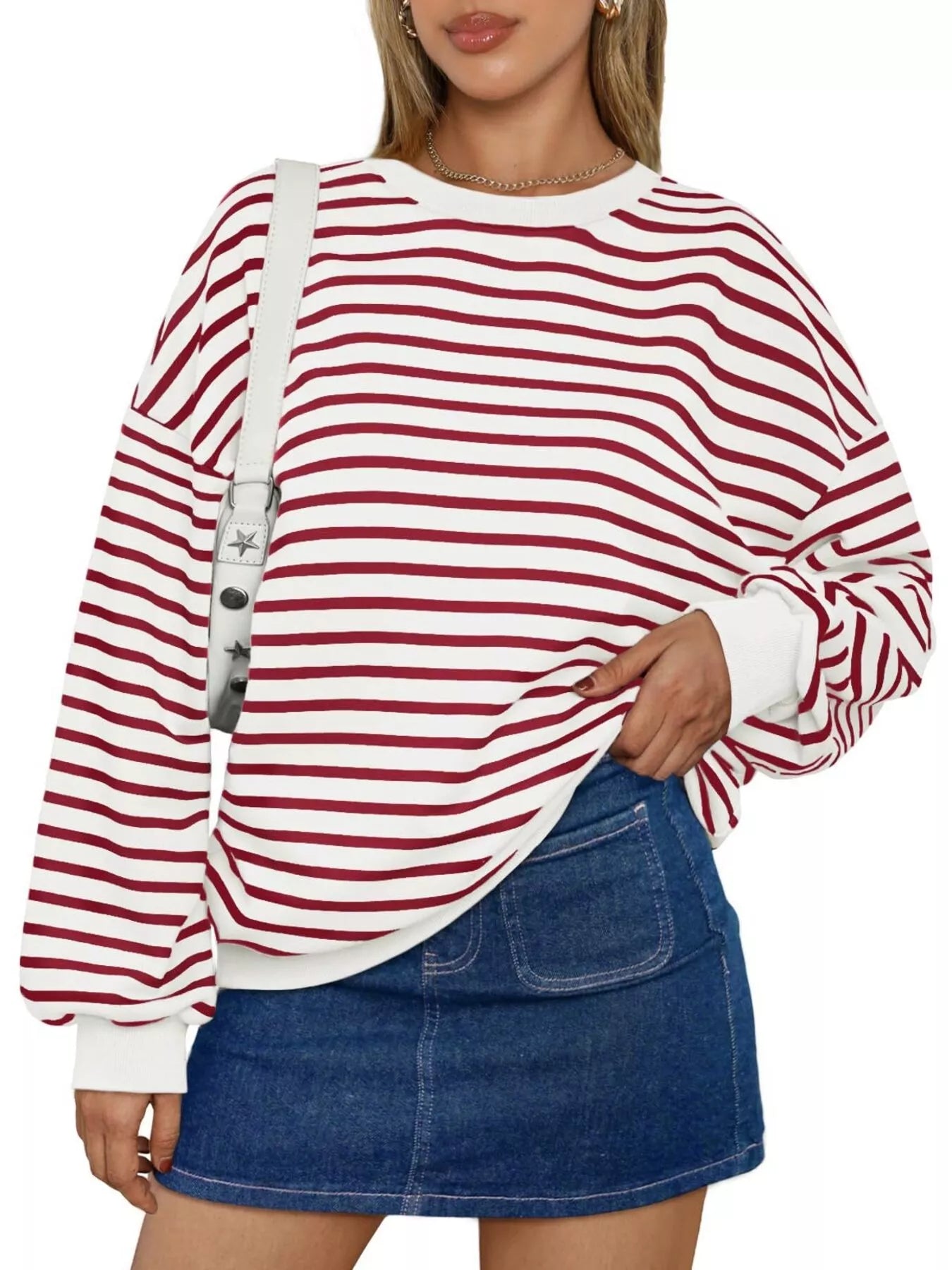 Sarah Express Women's Striped Round Neck Oversized Casual Sweatshirt