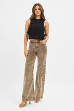 Sarah Express Women’s High Rise Wide Leg Corduroy Pants Casual
