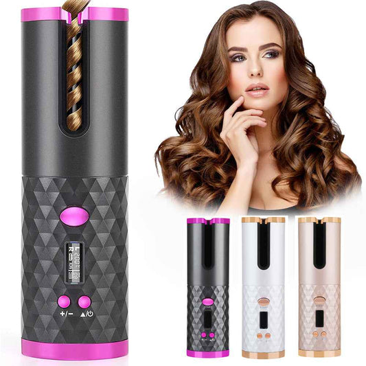 Sarah Express Rechargeable Cordless Automatic Hair Curler - Portable Ceramic Curling Iron with LCD Display