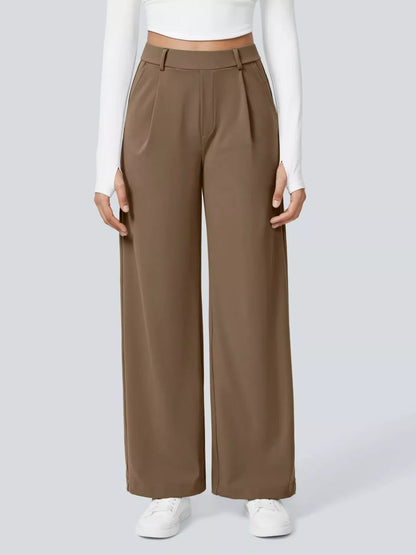 Sarah Express Women's Wide Leg Pants with Pockets Beige
