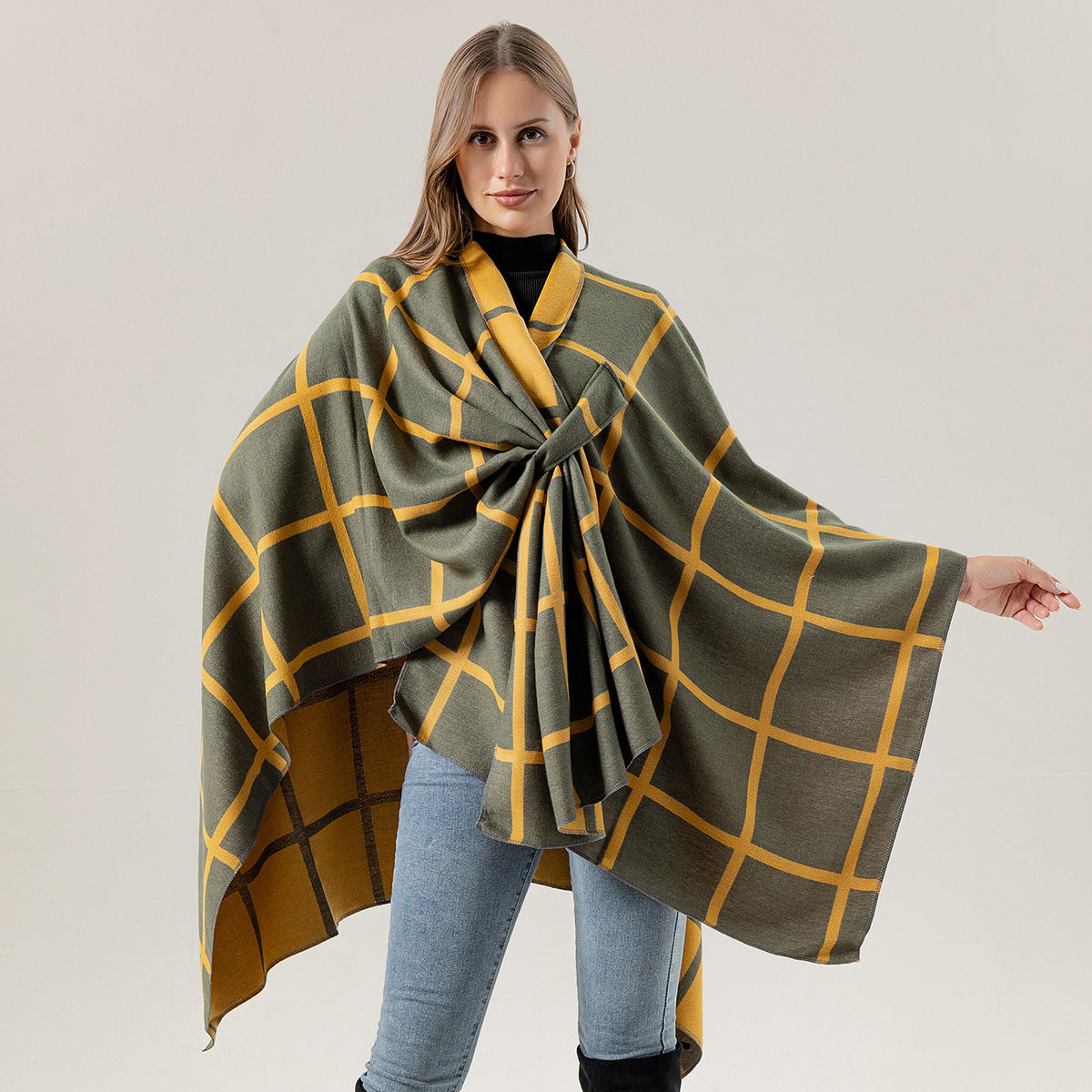 Sarah Express Women's Gingham Check Warm Scarf - Oversized Plaid Shawl Fall Winter Accessory