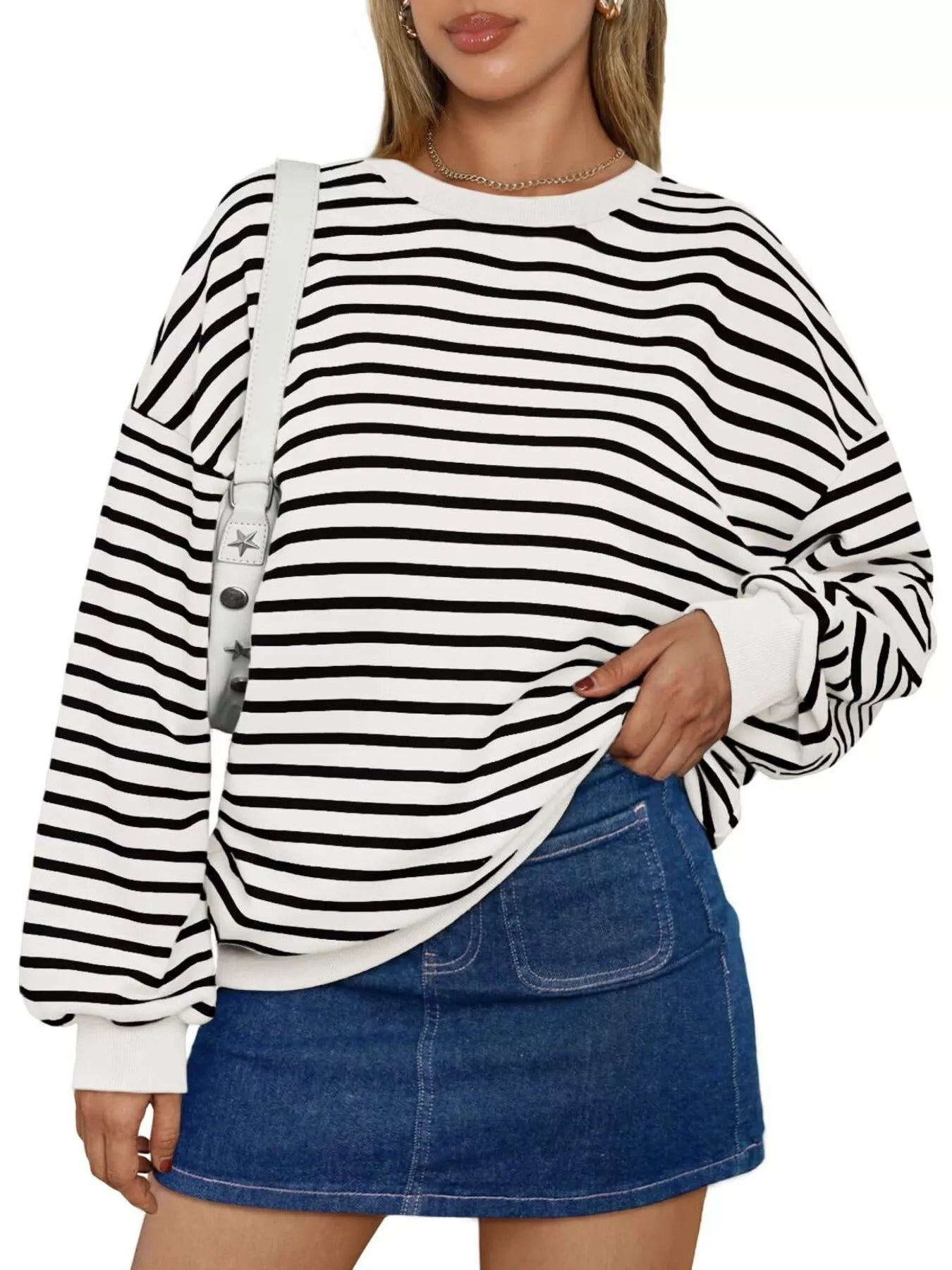 Sarah Express Women's Striped Round Neck Oversized Casual Sweatshirt