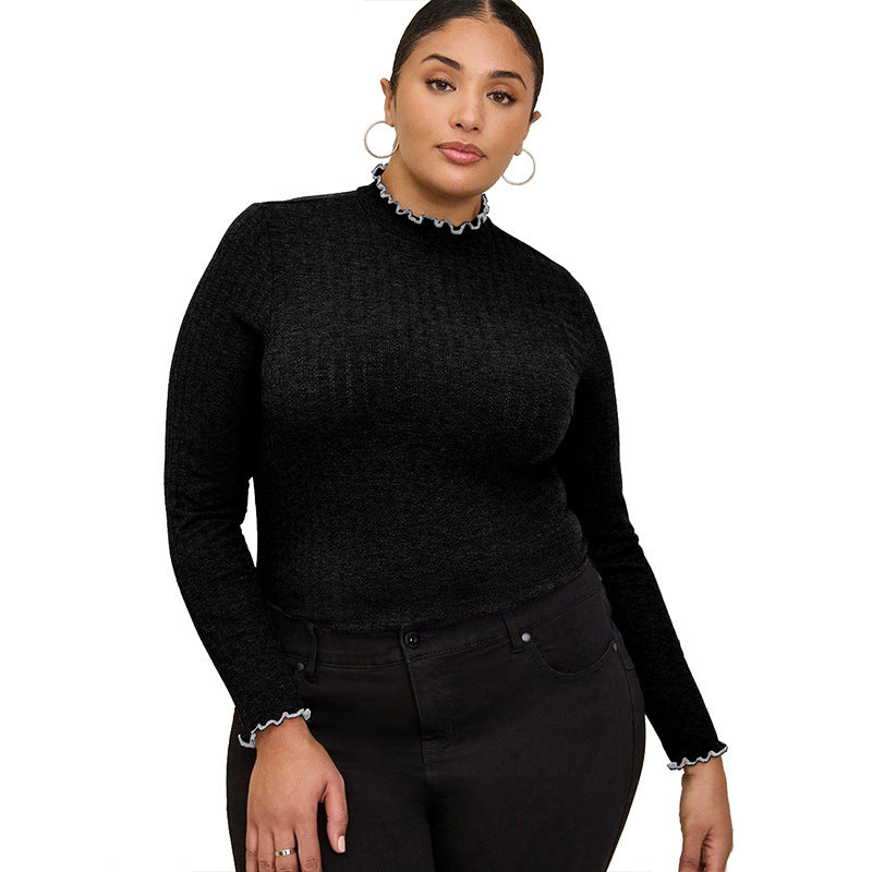 Sarah Express Ribbed Mock Neck Long Sleeve T-Shirt Slim Fit Layering Top