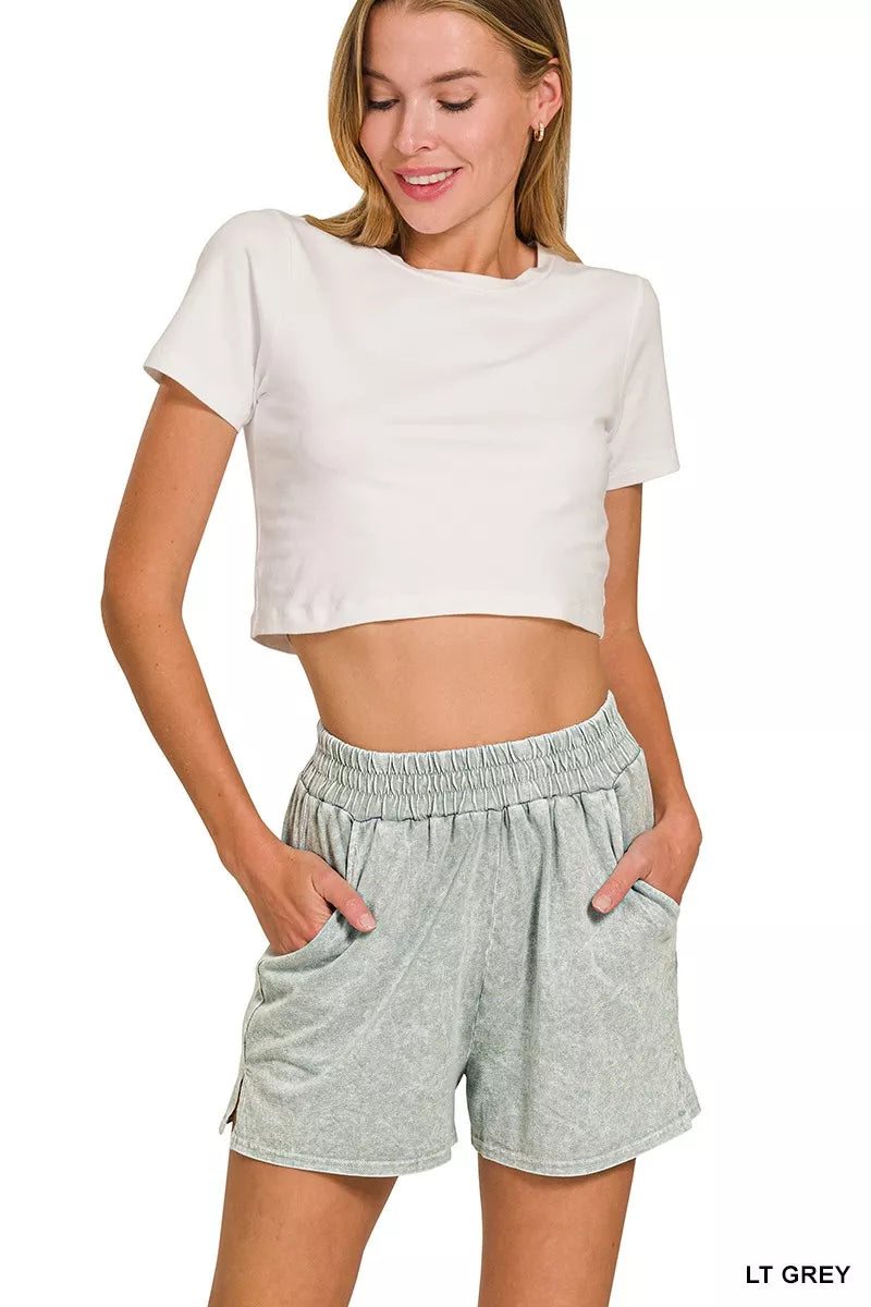 Sarah Express Women's Snow Washed Short Sleeve Tee and Shorts Lounge Set