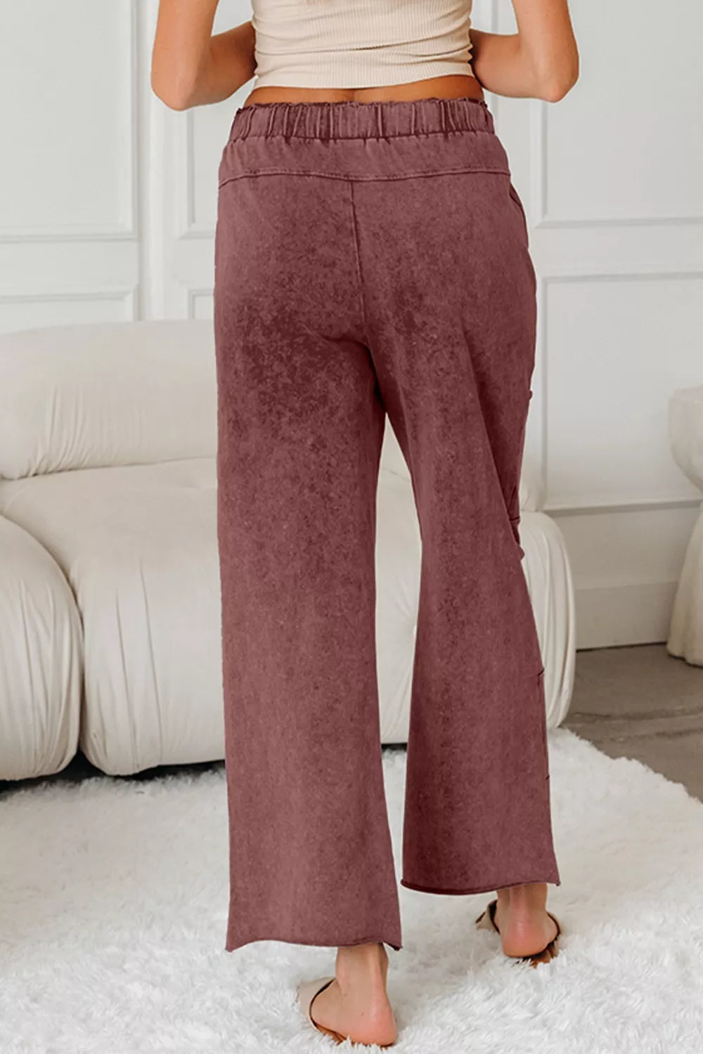 Sarah Express Women's Wash Wide Leg Pants - Drawstring Cotton Casual Trousers