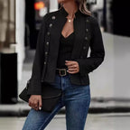 Sarah Express Women's Double-Breasted Suede Jacket Slim Fit Retro Long Sleeve Deerskin Velvet Fall Winter Outerwear